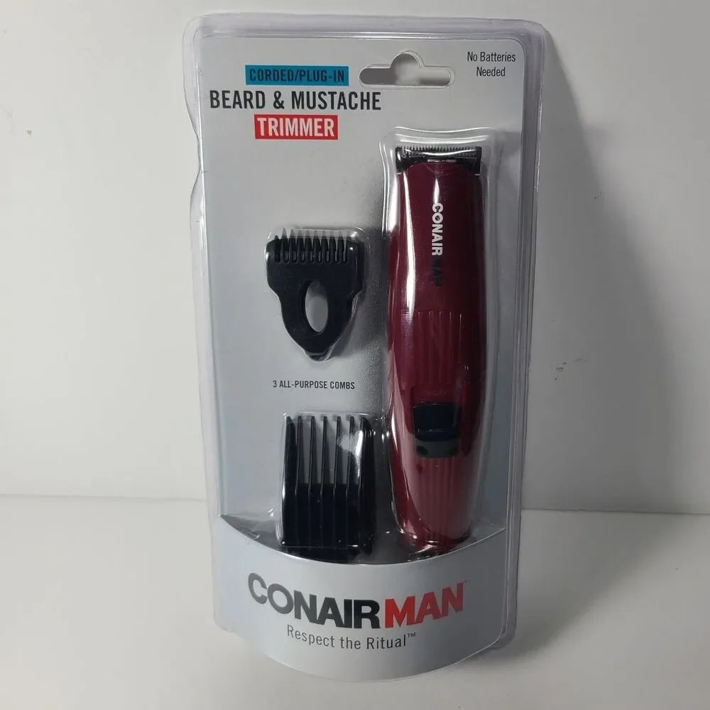 CONAIRMAN Men's Corded Plug-In Beard & Mustache Trimmer with 3 All Purpose Combs